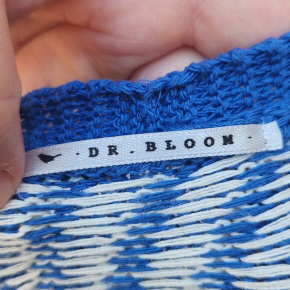 Dr. Bloom Diagonal Striped Sweater Blue White V-Neck Cotton Blend - Picture 10 of 12